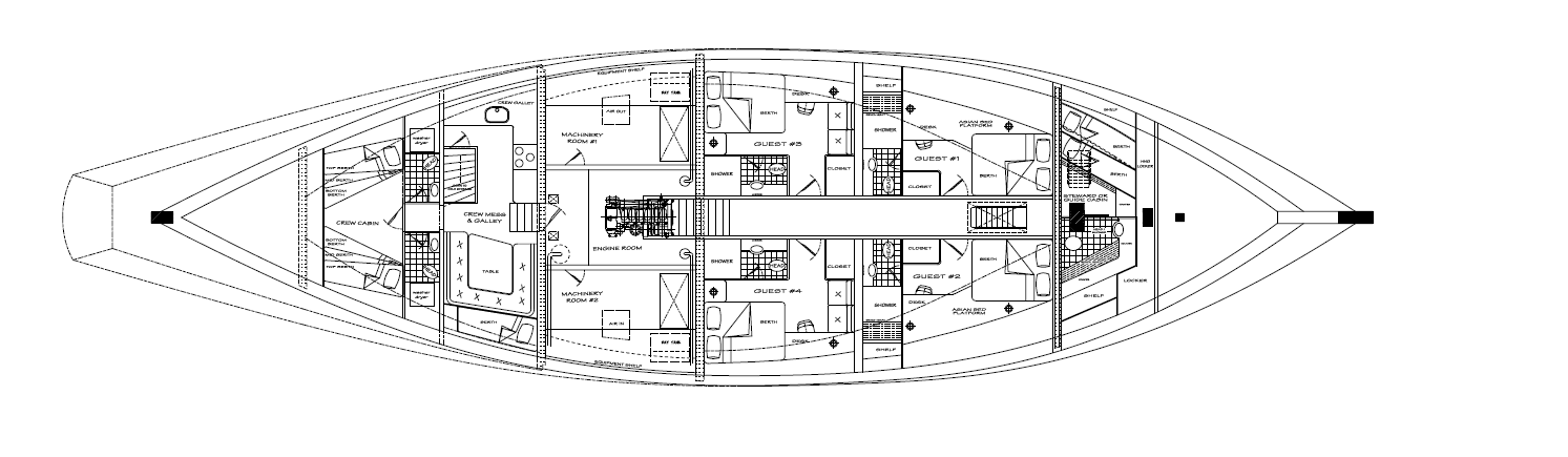 30m Indonesian Phinisi - Lower Deck Plan - Kasten Marine Design, Inc.